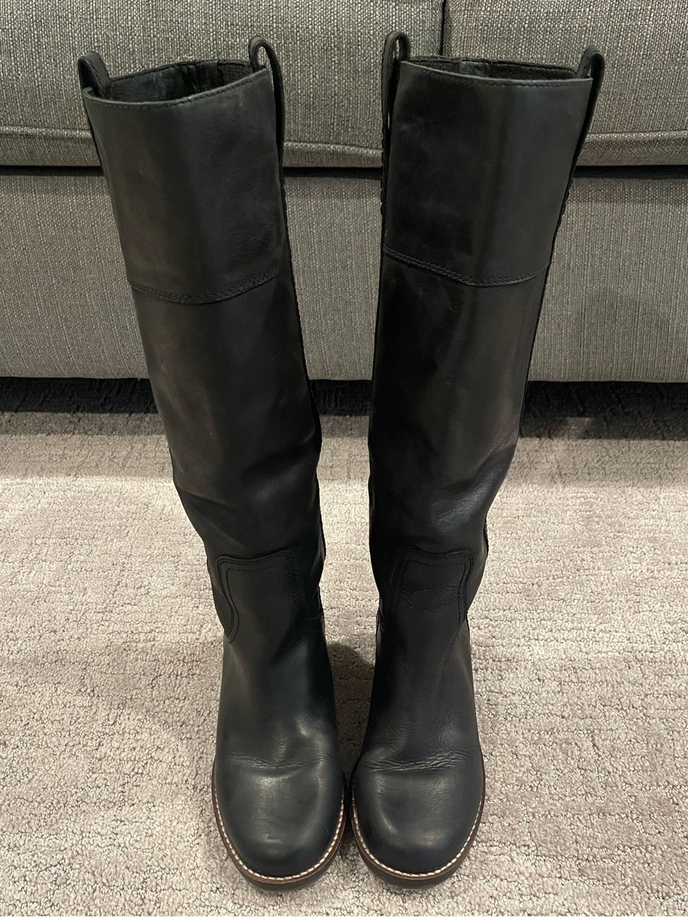 Lucky Brand Hybiscus Knee High Leather Black Boots, Block Heel, Round Toe, 7.5 - Picture 2 of 16